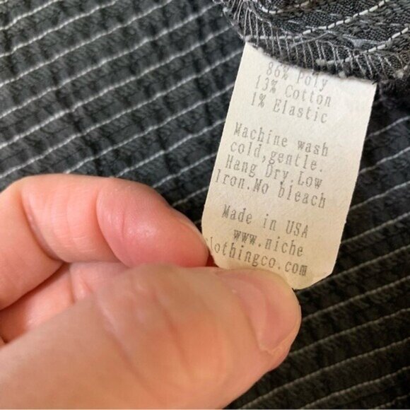 Niche Nilgun Derman Gray Striped Textured Tunic Top Asymmetric Hem Pocket Small - Picture 6 of 6